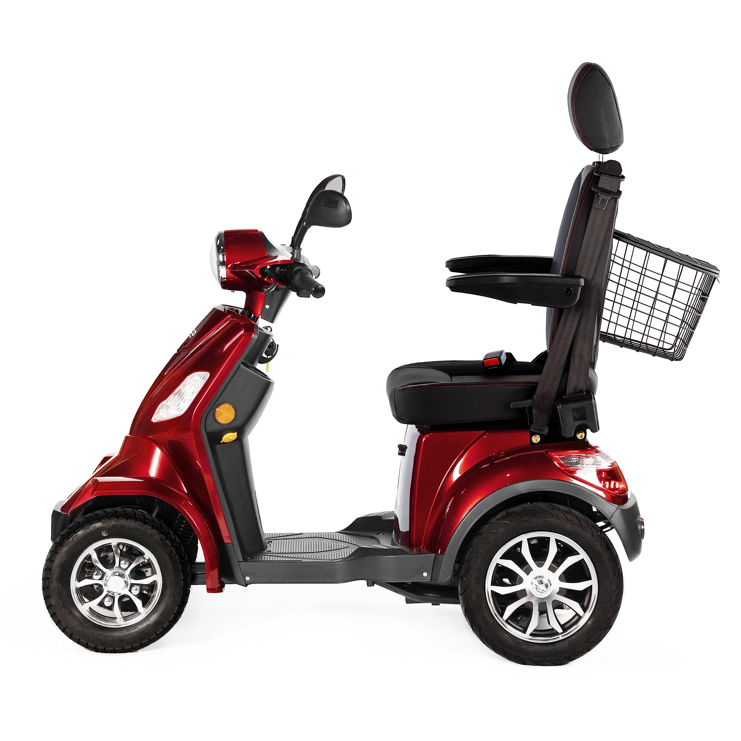 VELECO MÁS RÁPIDO con asiento de capitán ajustable El mejor dispositivo de movilidad Ayuda para discapacitados completamente ensamblada con batería de plomo-ácido (Rojo)
