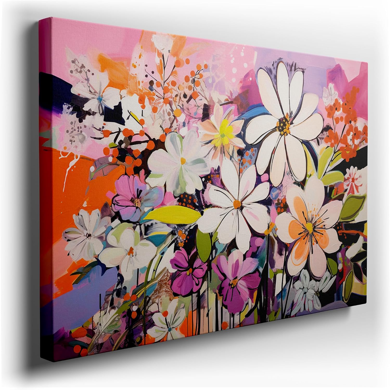 Canvas for Living room. Blooming Abstraction: A Textured Dance of Daisies and Hues, 27 x 18 inch Canvas Wall Art - Contemporary Masterpieces - Modern Home Decor