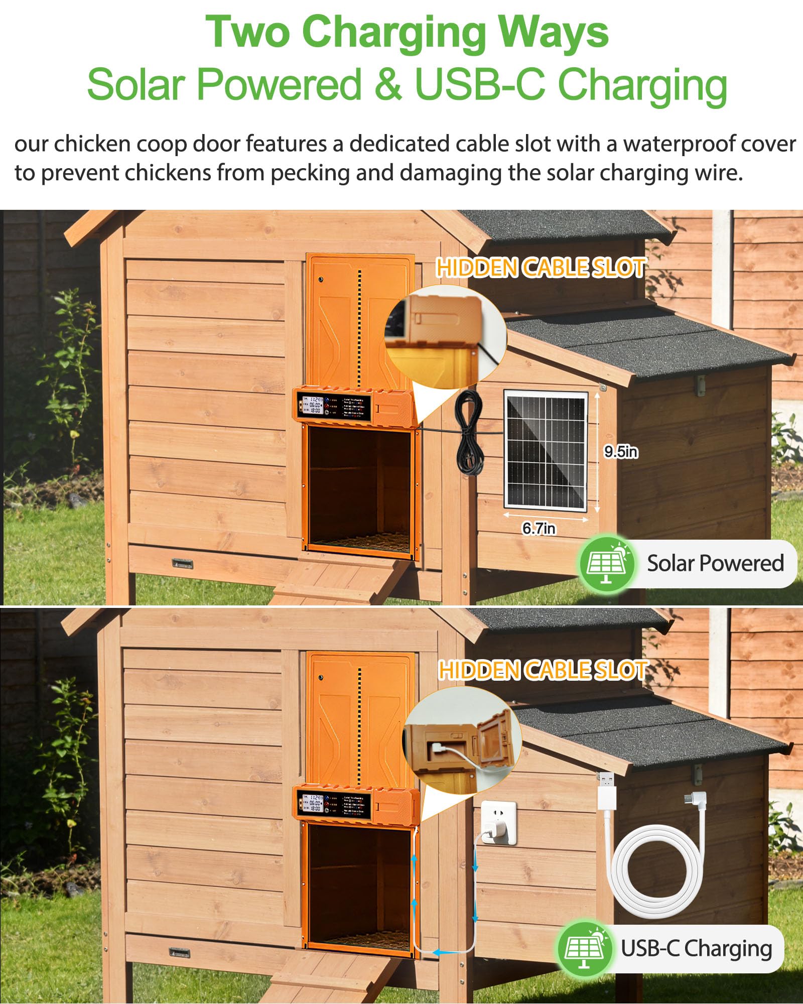 Porta automatica per pollaio con alimentazione solare, porta automatica per pollo con grandi dimensioni 10,8 "x 14,2", design anti-pizzico, lega di alluminio e resistente alle intemperie, per pollo da