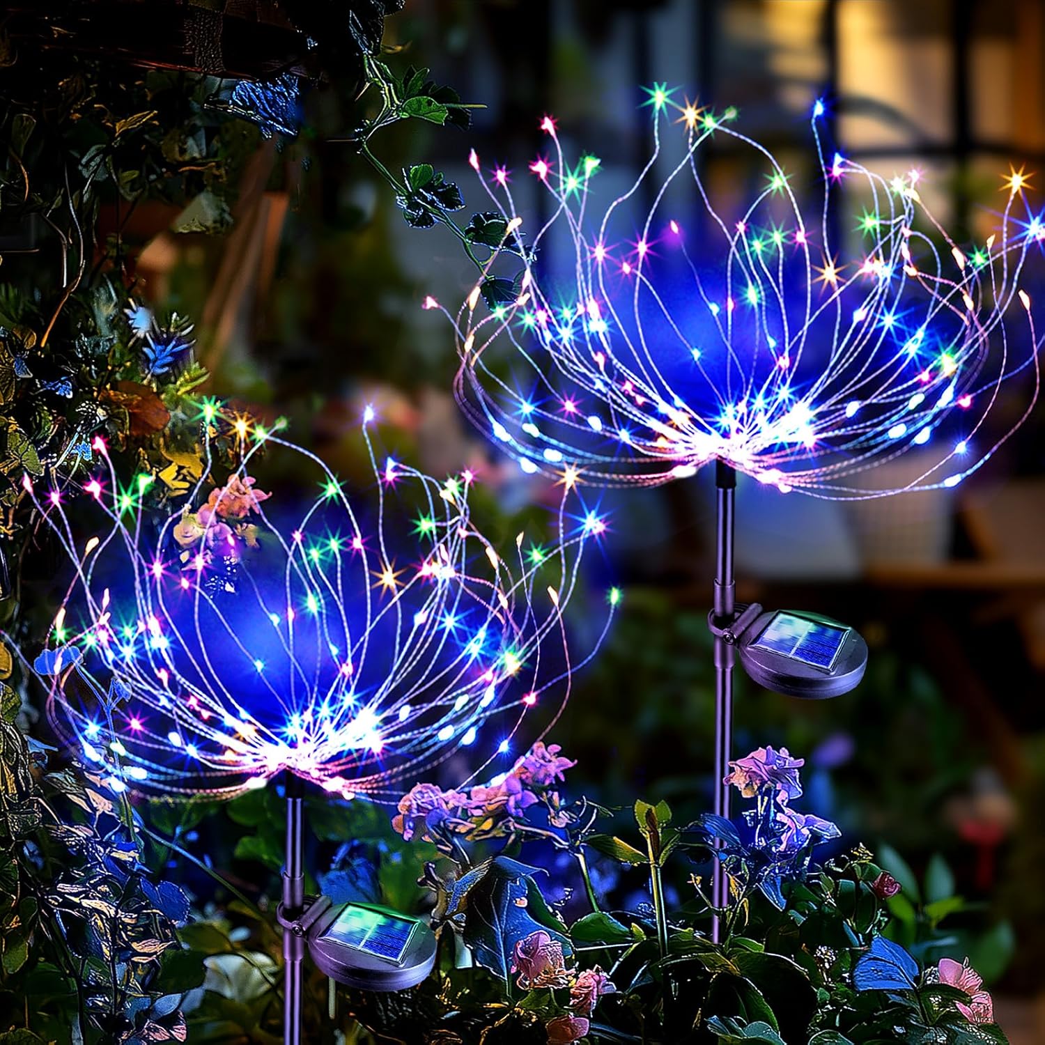 Anordsem Solar Lights Outdoor Waterproof: 6 Pack Garden Light - Bendable Copper Wire with 120 LED Firework Beads - DIY Colorful Fun Decoration for Yard Patio - Twinkle Sparkler Gifts for Women Wife