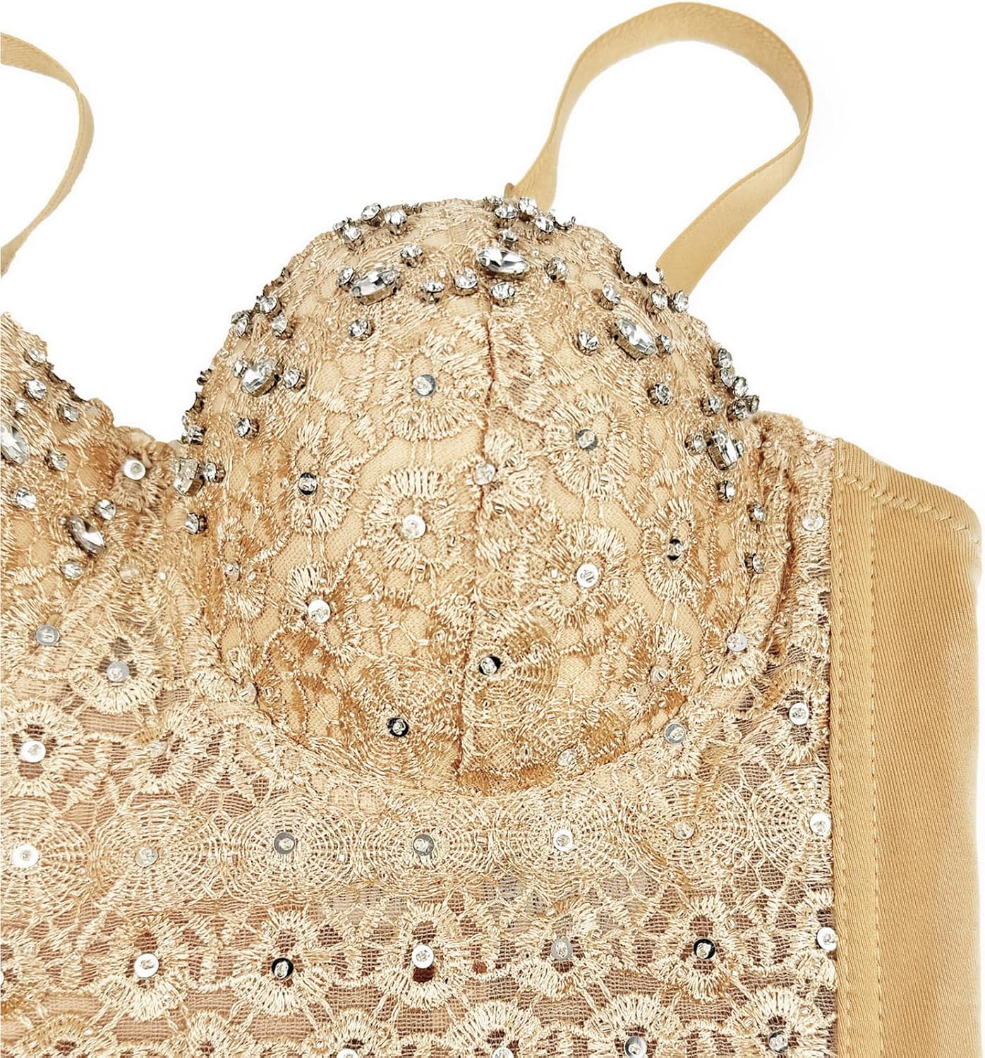 Women's Rhinestone Bustier Top Corset Sexy Club Party Crop Lace Going Out Sleeveless Top Vest Bra with Underwire - Image 5