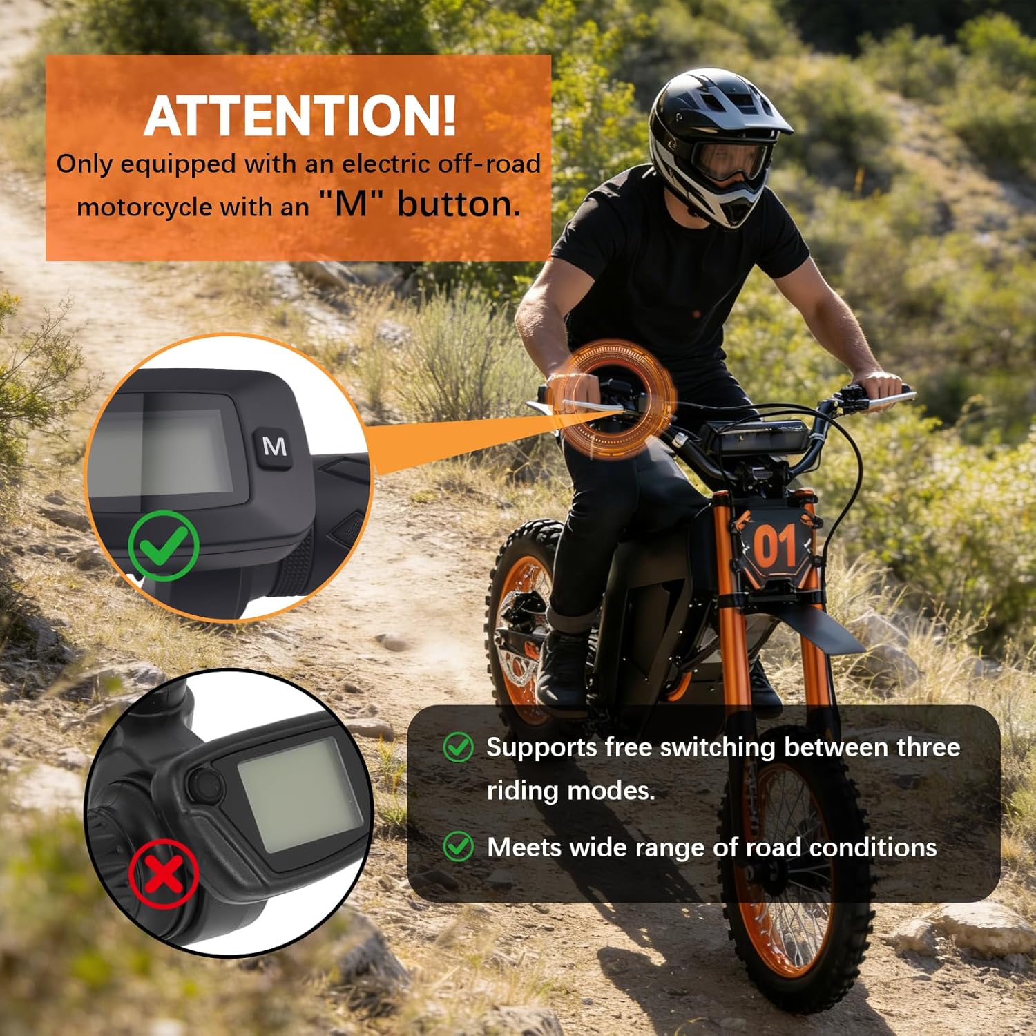 HOGYIGIAS New Throttle Integrated Display with M Button, Only Replacement for Tuttio Soleil01 Ebike, 48V Throttle Controller Speedometer for Tutto Tutti Electric Motorcycle (Throttle with M Button)