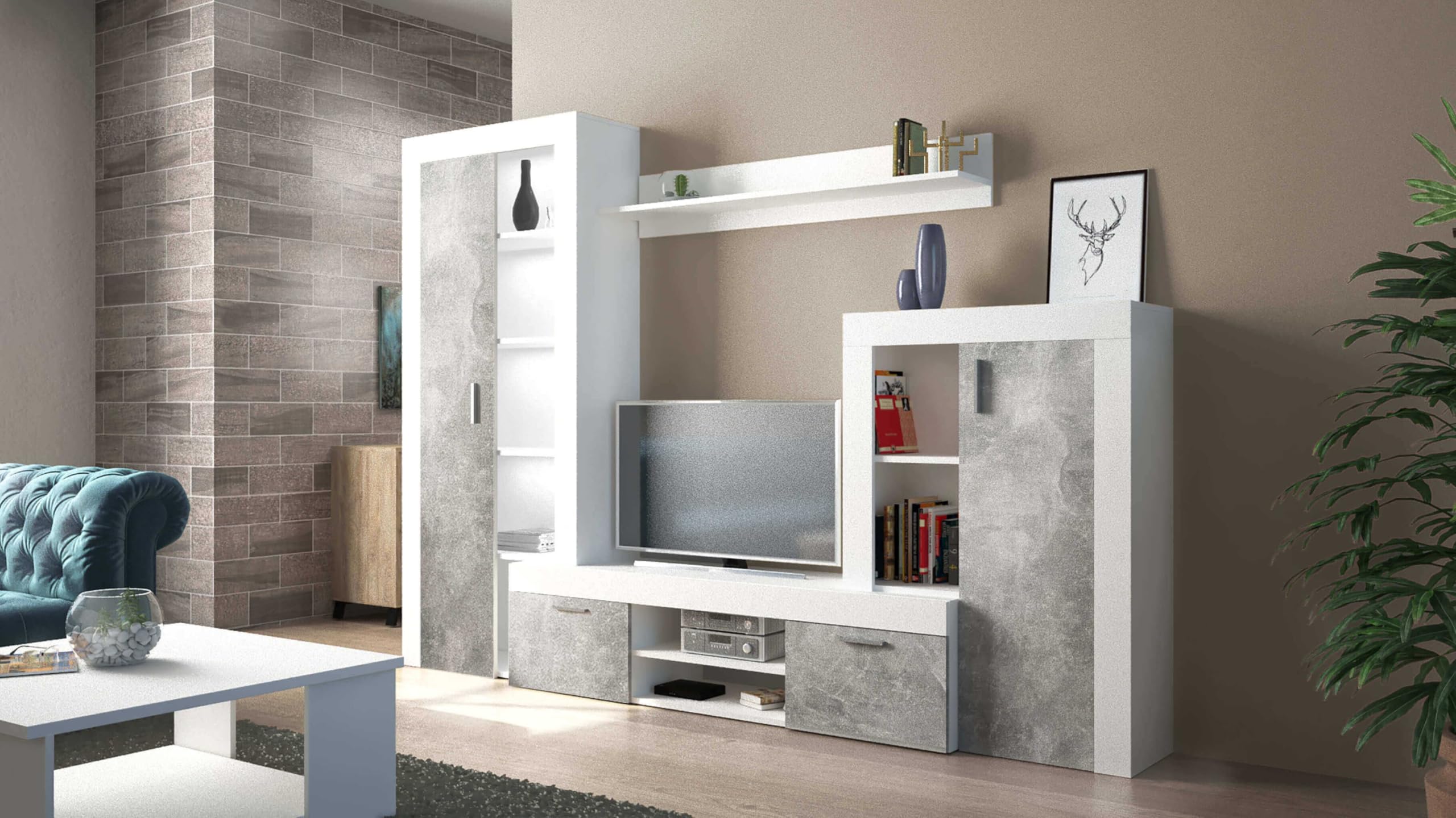 Mobile TV TULU In Legno E Metallo, Design Industrial, Cm 151x45x52 H, Con Ante Scorrevoli E Cassetti, Colore Marrone - 3