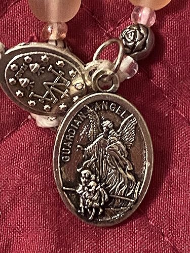 Miniatura 5 de Pink Frosted Glass Rosary with Miraculous Medal and 2" Crucifix St Michael Medal