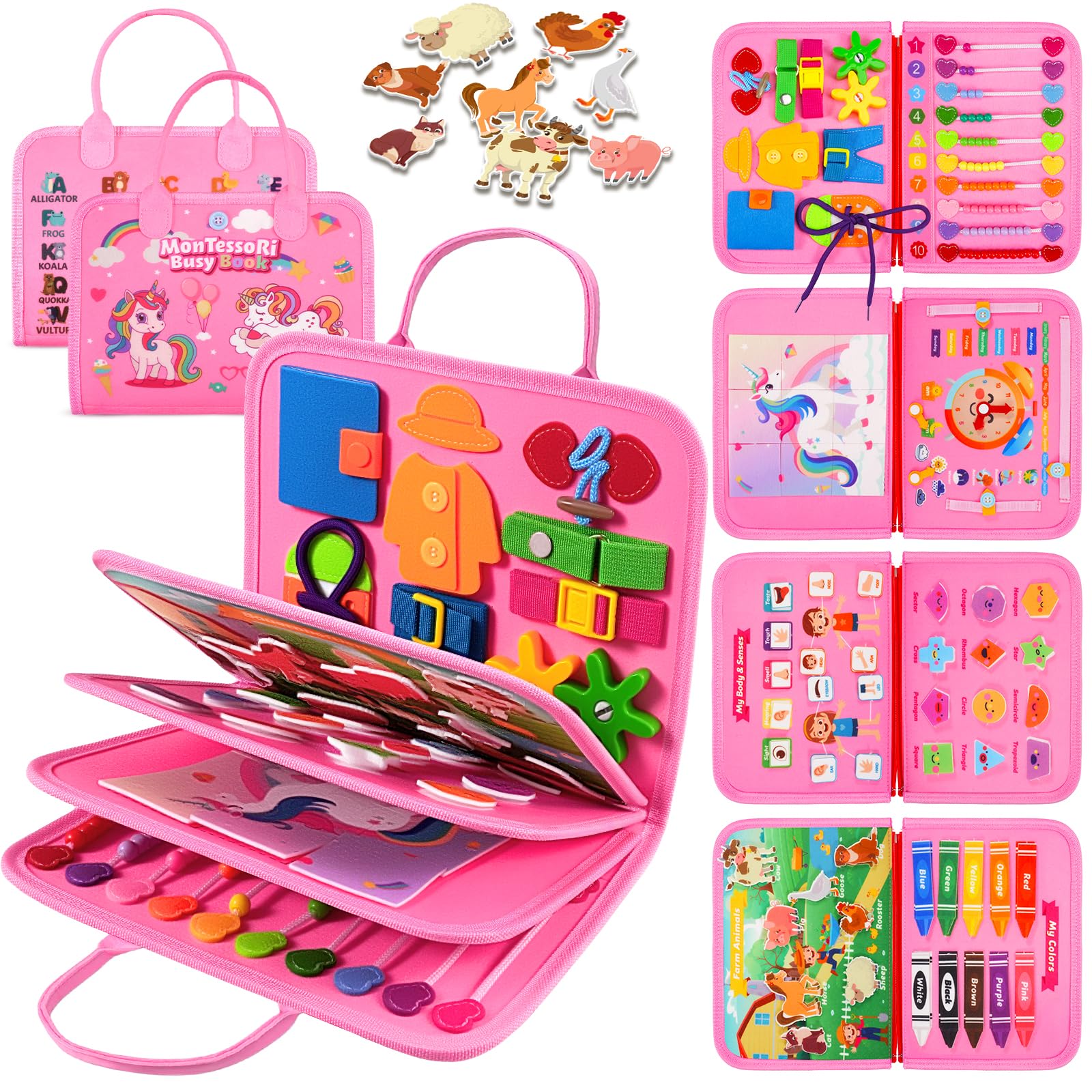 ZOOI Busy Board Montessori Toys for 1 2 3 Year Old, Busy Book for 1 2 3 4 Year Old