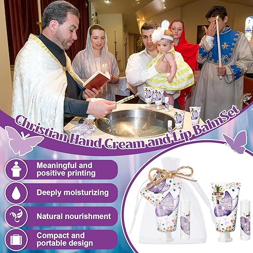 Miniatura 6 de Juego de 24 juegos de crema de manos cristiana y bálsamo labial, regalo cristiano para mujeres, loción de manos de tamaño de viaje, versículo