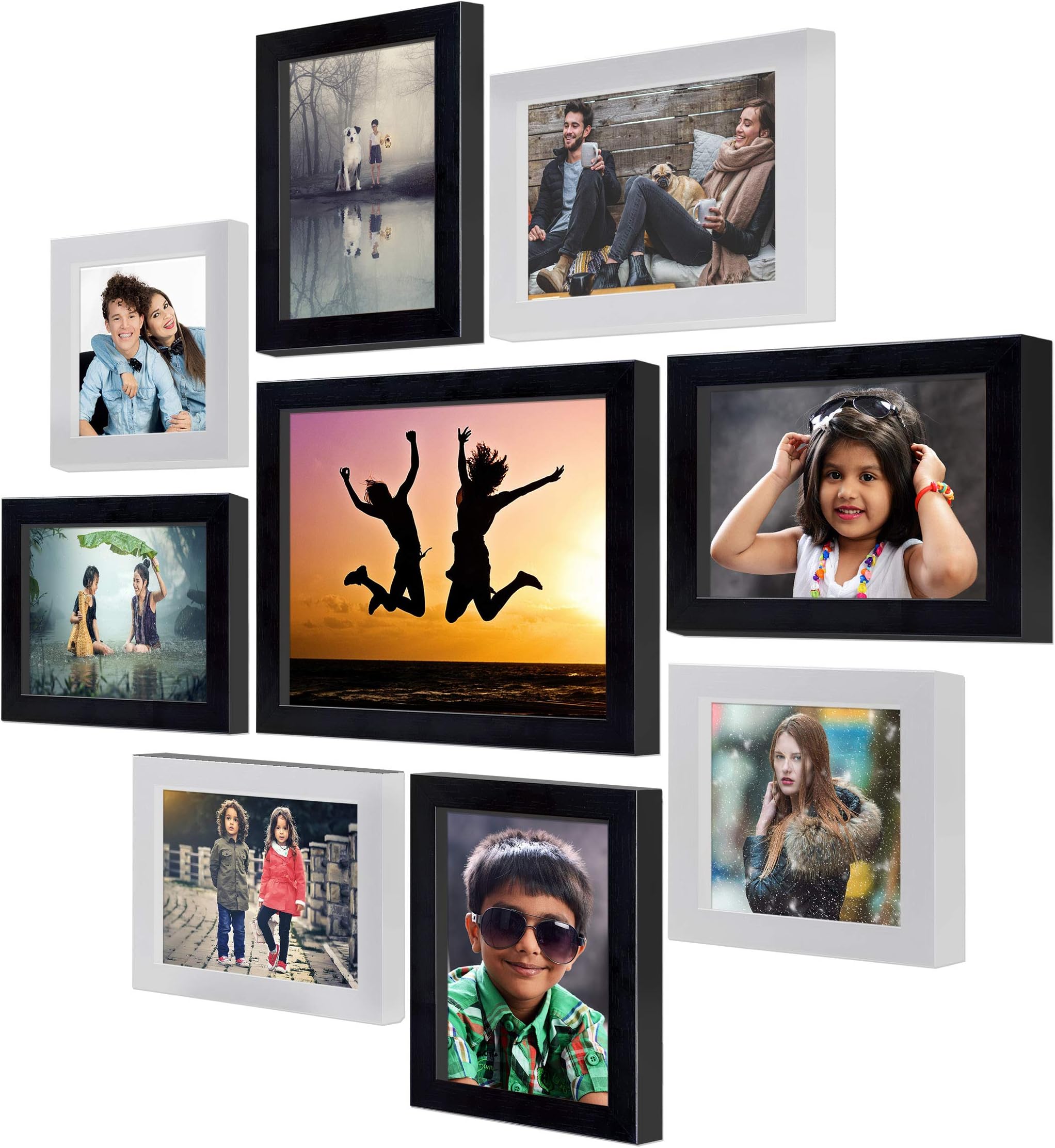 AJANTA ROYAL Photo Frames for Wall Décor (6-5x7-inch, 2-5x5-inch, 1-8x10-inch) (Black-White)