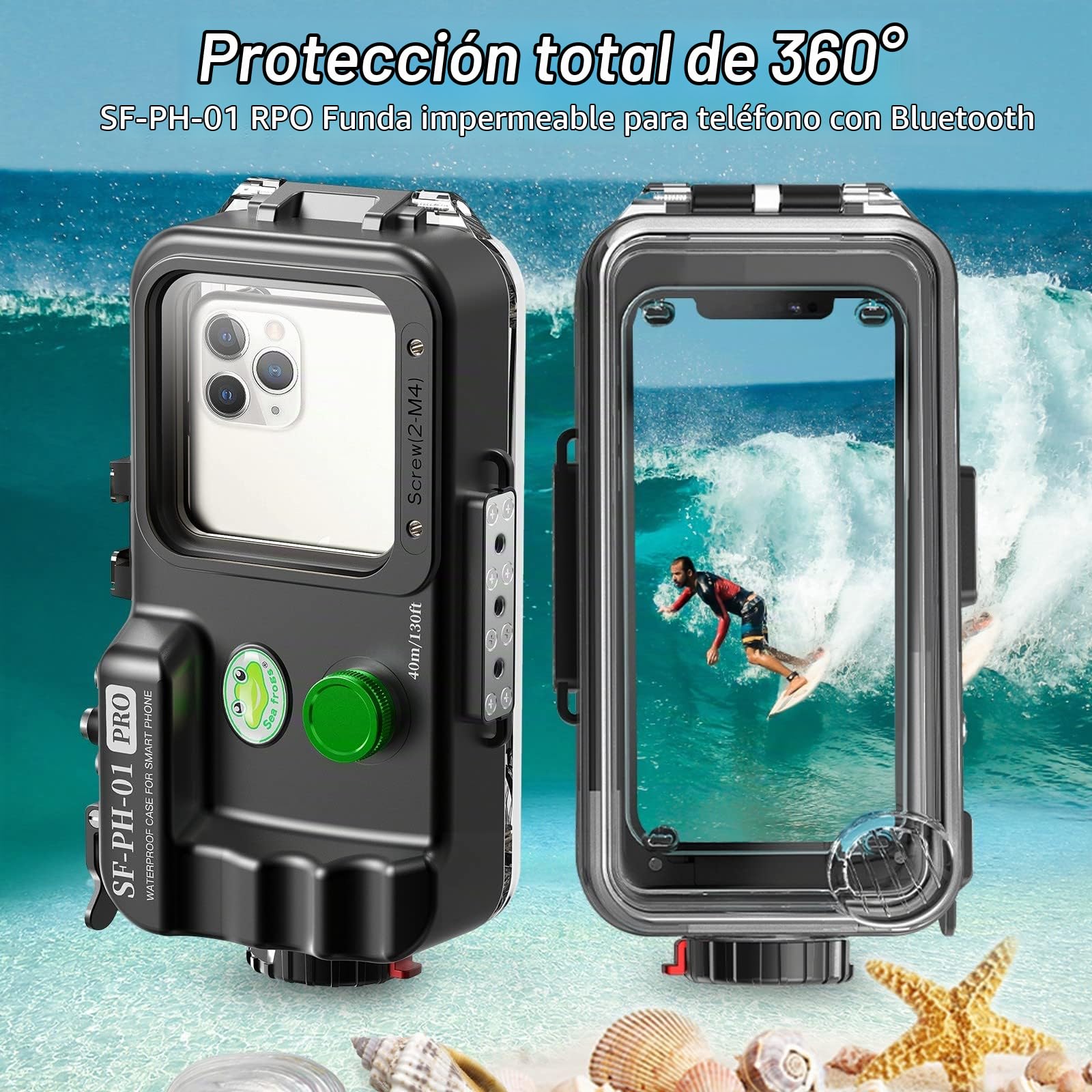 Seafrogs Sf-Ph-01 Pro Professional Diving Telephip [40M/130Ft] Alcicultor Impermeable para El Teléfono Celular Y iPhone De Andriod, Tamaño De La Ventana De Lente 68 Mmx68 Mm
