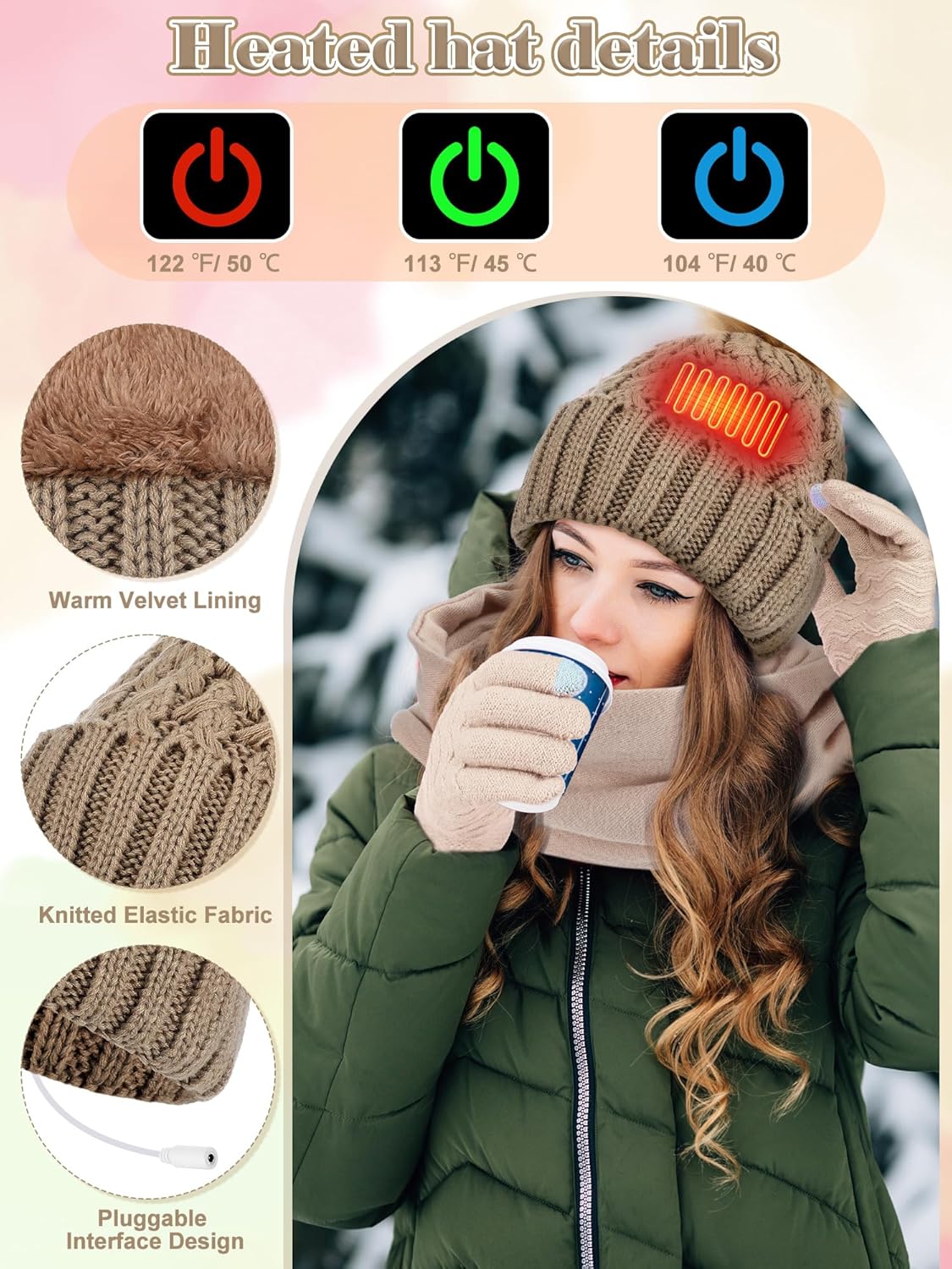 3 Pcs USB Heated Hat Scarf Gloves Set for Men Women Warm Gift No Power Supply Included - Image 3