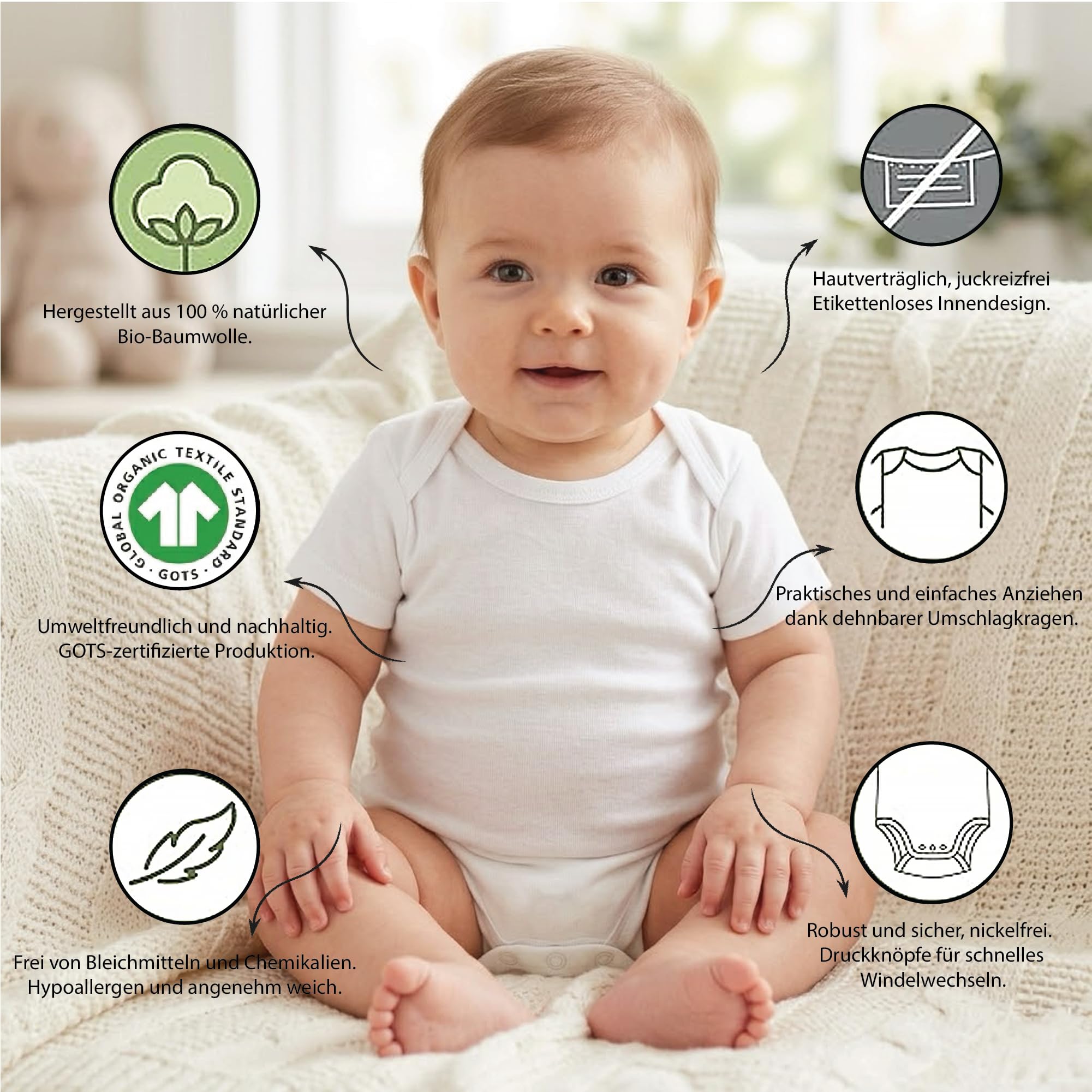 bistyle Body para bebé unisex de manga corta de algodón orgánico para niños y niñas, paquete de 5