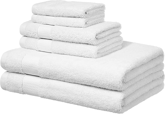 Amazon Basics Everyday Towels - 2 Bath, 2 Hand and 2 Washcloths, White
