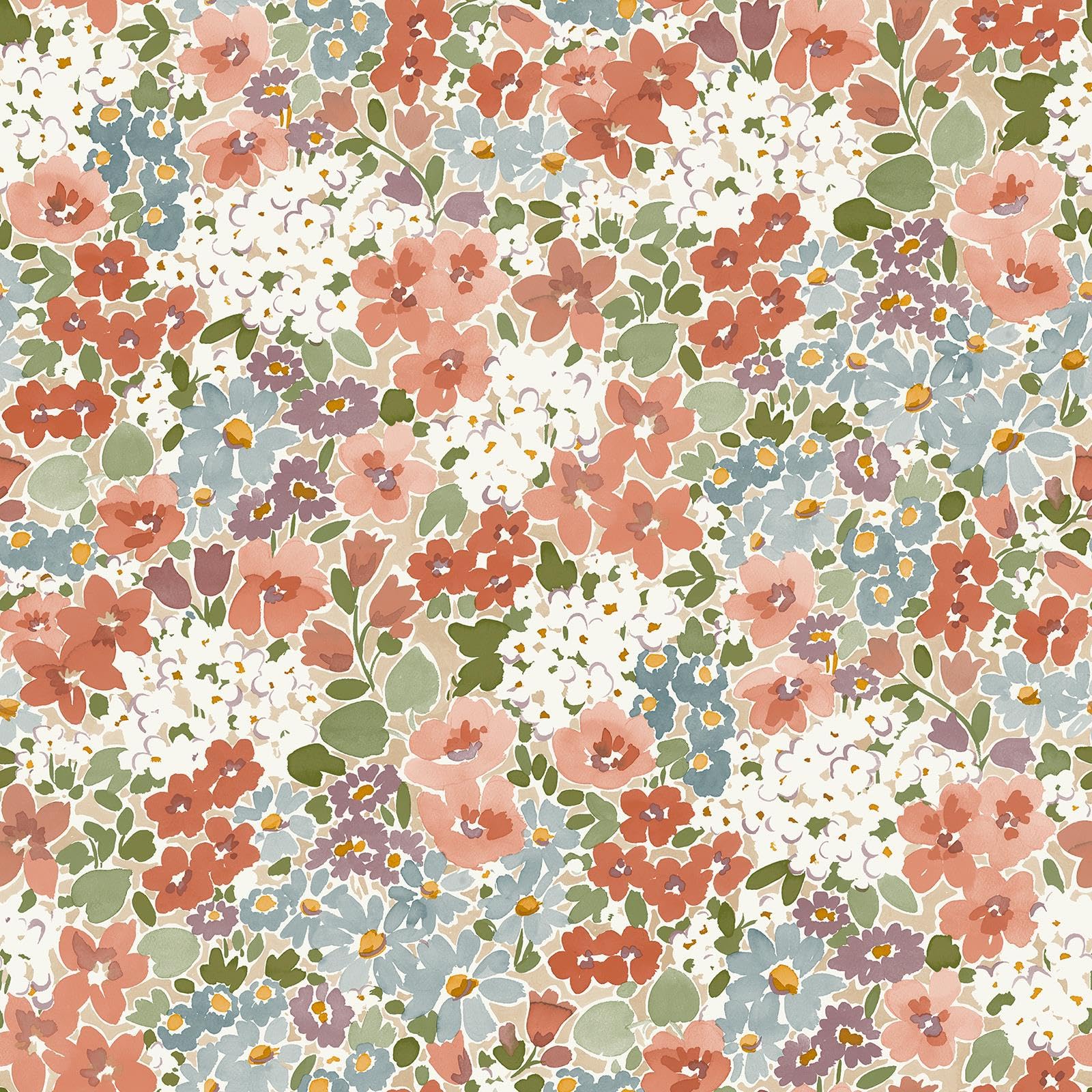 Grandeco Rust & Blue Flower Garden Natural Smooth Wallpaper from B&Q
