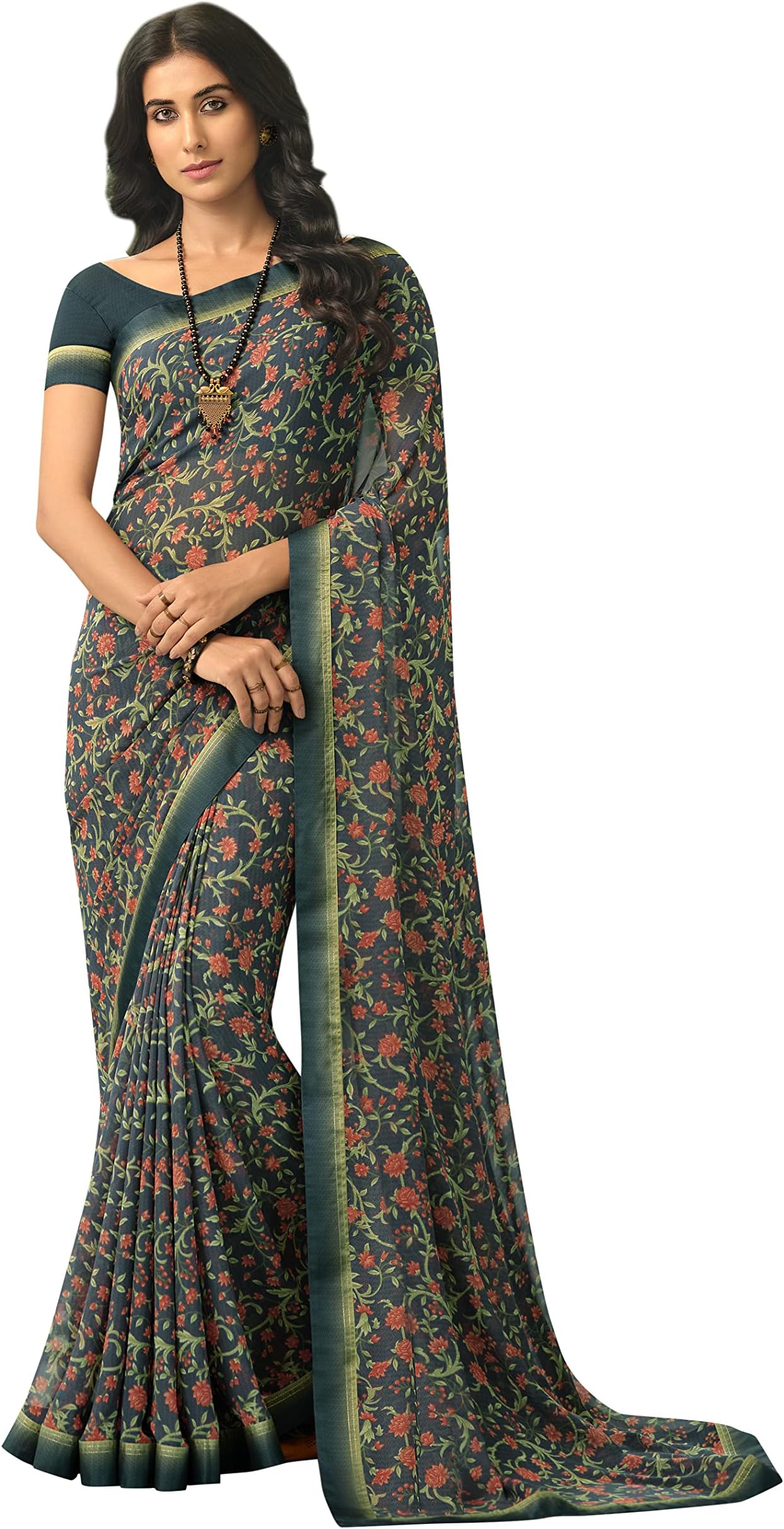 Women's Partywear Georgette Printed Saree With Unstitched Blouse|| Gift Saree