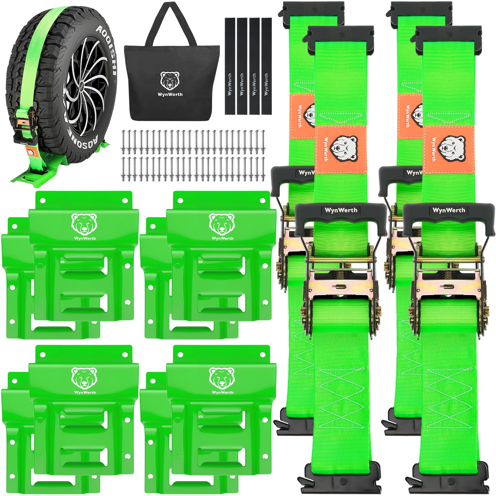 Unterlegkeil Spanngurt-Set für Anhänger, E-Track, robustes Radspann-Set für Rasen, UTV, SUV, Rasenmäher und Traktoren – 2041 kg Bruchfestigkeit, 2er-Pack, 5,1 cm x 2,4 m