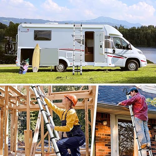 Miniatura 8 de LUISLADDERS - Escalera telescópica de aluminio de 12.5 pies, retroceso de un botón con ganchos, capacidad máxima de 330 libras, escalera plegable