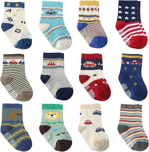 12 Pares para Algodón Niños Pequeños Antideslizantes Calcetines, Algodón Calcetines Antideslizantes para Niños - 4