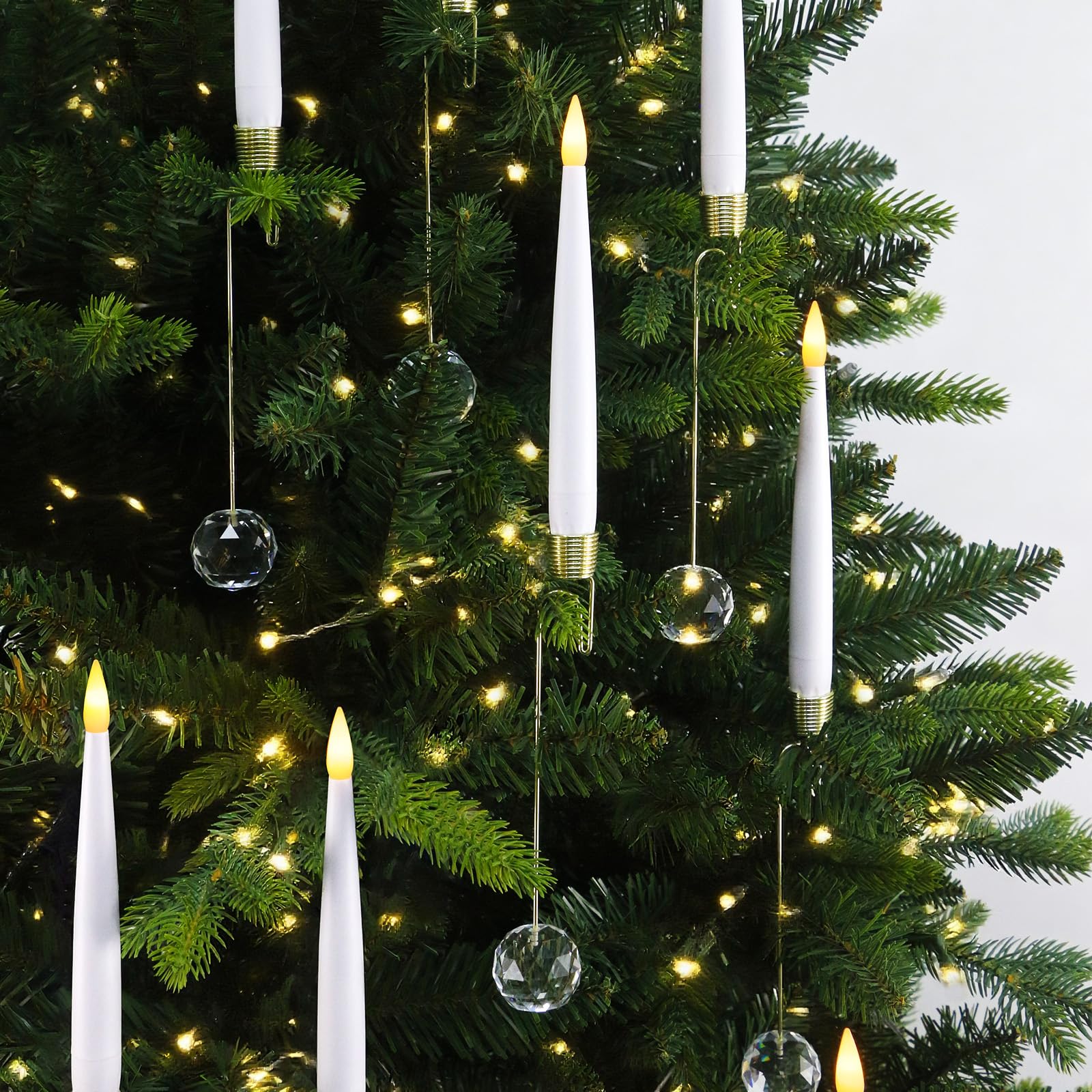 Candele LED Decorative per Albero di Natale: Palle di Cristallo, Telecomando Regolabile, 12 Pile AAA Incluse, Sicure Senza Fiamma