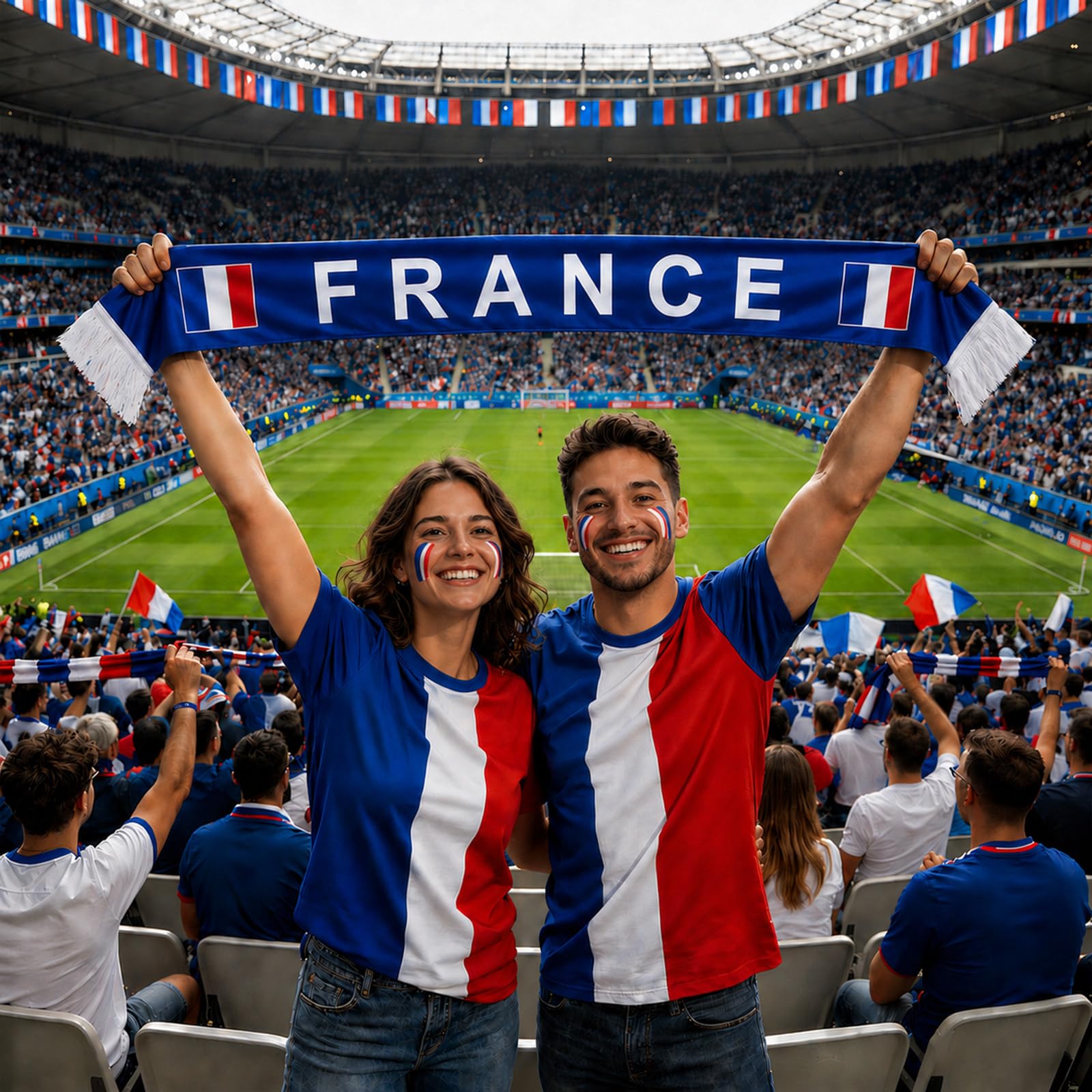 Écharpe de Supporter France 136x15 cm - Écharpe de Foot Couleurs Bleu/Blanc - Accessoire Fan Coupe du Monde 2026