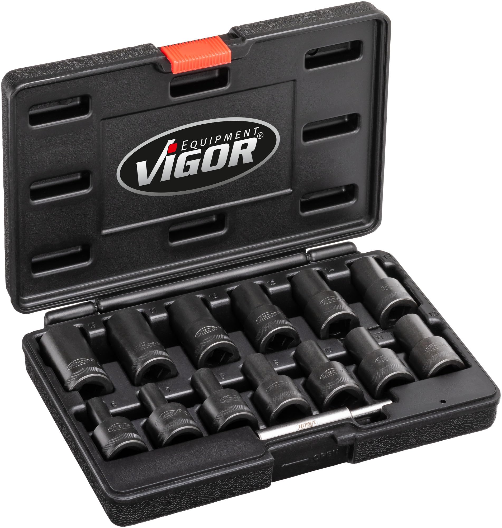 HAZET ViGOR Set di estrattori a spirale V2404N, azionamento di dadi con teste tonde tornite, attacco quadro da 1/2 pollice (12,5 mm), profilo estrattore per viti esterne