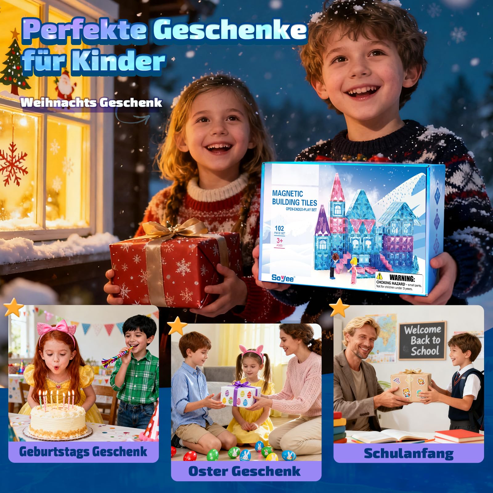 Soyee 102 Stück Magnetische Bausteine mit 2 Puppen 2 Treppen Magnetbausteine Prinzessin Magnetspiel ab 3 4 5 6 7 8 Jahre Magnete Kinderspielzeug STEM Sensorik Montessori Geschenk für Mädchen Jungen