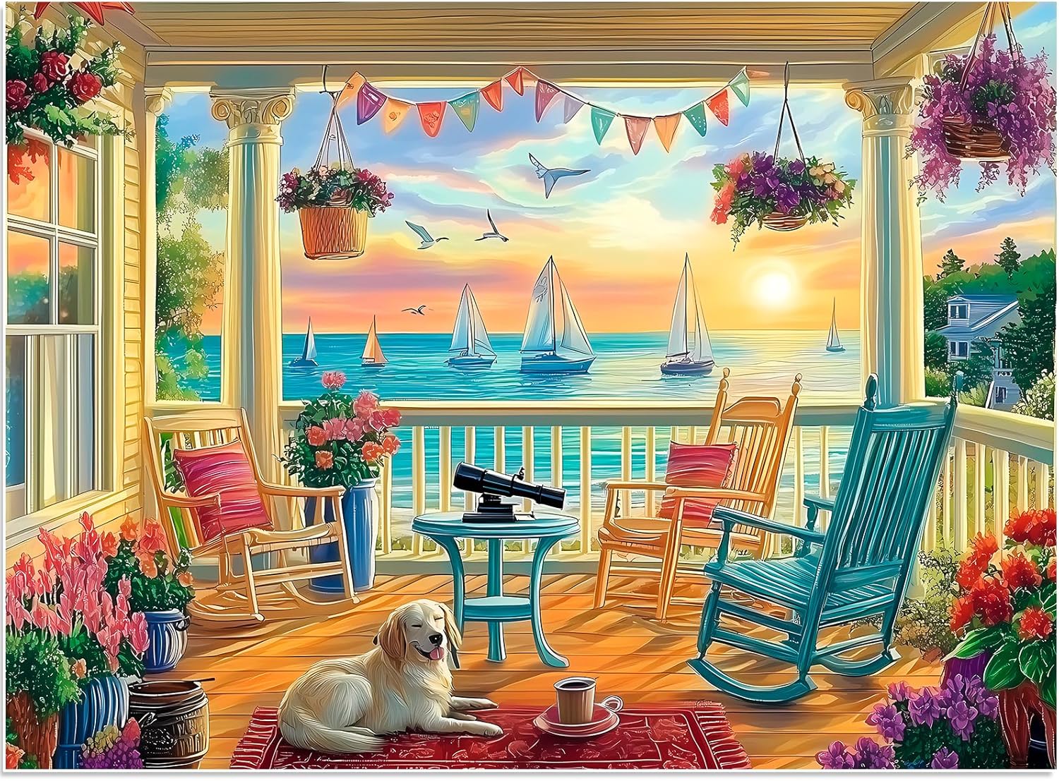 500 Piece Puzzles for Adults, Beach Flower Jigsaw Puzzle for Adult Seniors, Recycled Cardboard Dog Puzzle 500 Pieces, Challenging Puzzles Activity Game Nights Gift for Friends 20.5 * 15IN