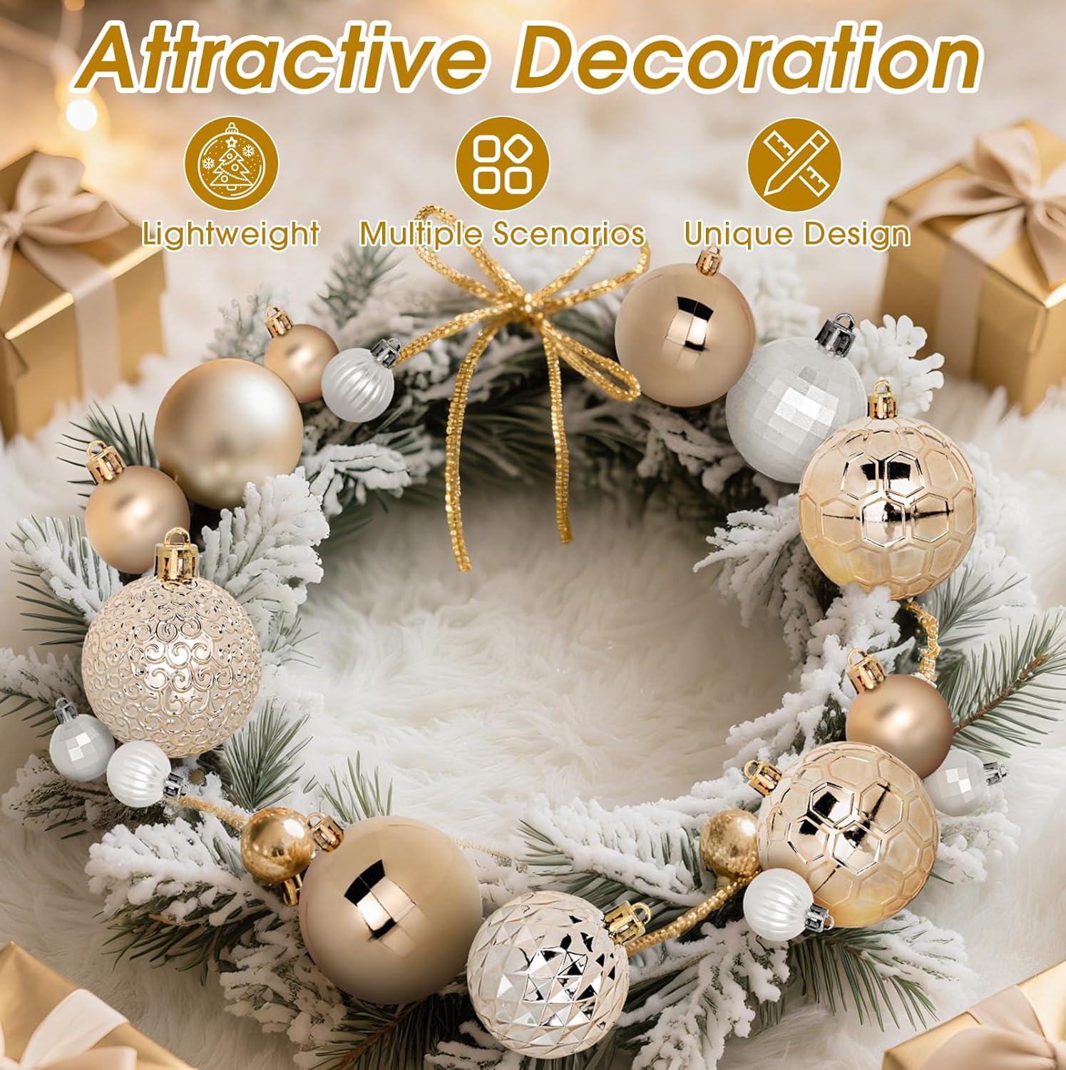 TranquilBliss 50 Pcs Christmas Ornaments Set with Strings, Christmas Ball Ornaments Set with Hanging Strings, Shatterproof Christmas Decorations Ornaments for Xmas Tree (Deep Champagne)