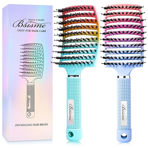 Miniatura 9 de Juego de cepillos para el cabello, cepillos curvados y ventilados para desenredar para mujeres, hombres y niños, cepillo profesional de ventilación