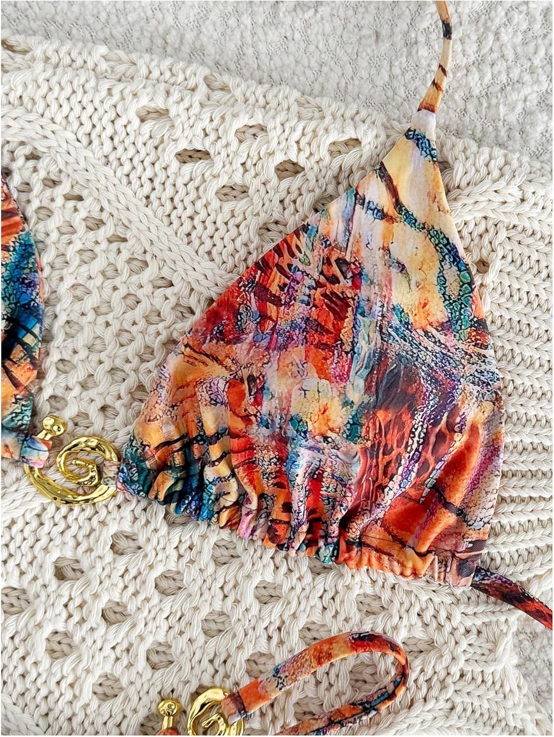 GORGLITTER Women's 2 Piece Swimsuit Leopard Print Halter Triangle Bikini String Thong Bathing Suit - Image 4