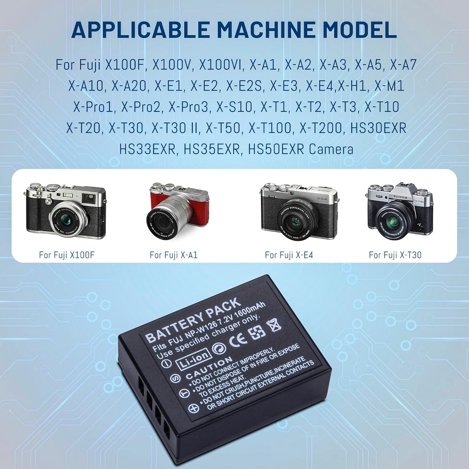 2-Pack 1600mAh NP-W126 NP-W126S Battery with USB-C Dual Charger for Fuji X100F, X100V, X100VI, X100VI, X-S10, X-A5, X-A10, X-E4, X-Pro2, X-Pro3, X-T1, X-T2, X-T3, X-T10, X-T20, X-T30 II, X-T100 - Image 3