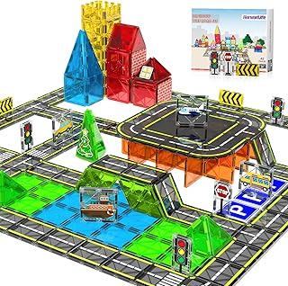 Magnetic Tiles Road Set: Montessori STEM Building Blocks for Creative Toddler Play