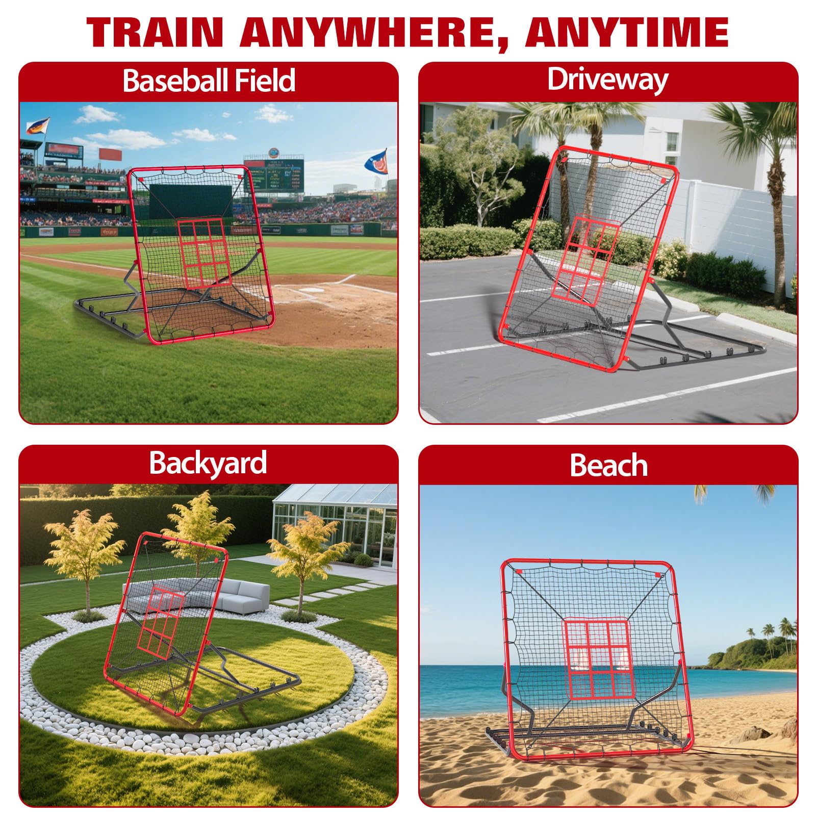 Filet De Rebond De Baseball 2 en 1, 9 Zones, Cadre en Acier Robuste, Angle Réglable Portable, Intérieur & Extérieur