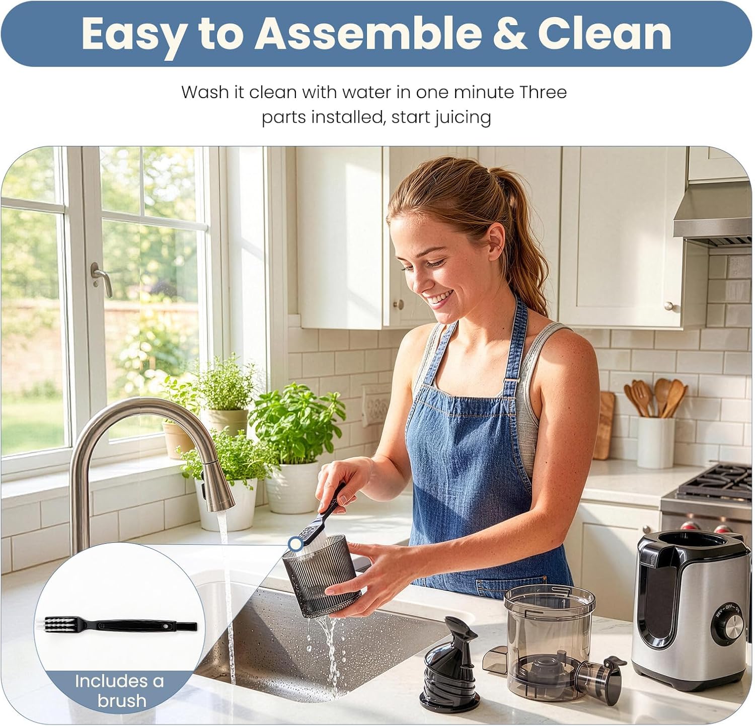 DUMOS Masticating Juicer Machines, Cold Press Juicer with Wide Feed Chute, High Juice Yield and Easy to Clean for Whole Vegetables & Fruits, Silver