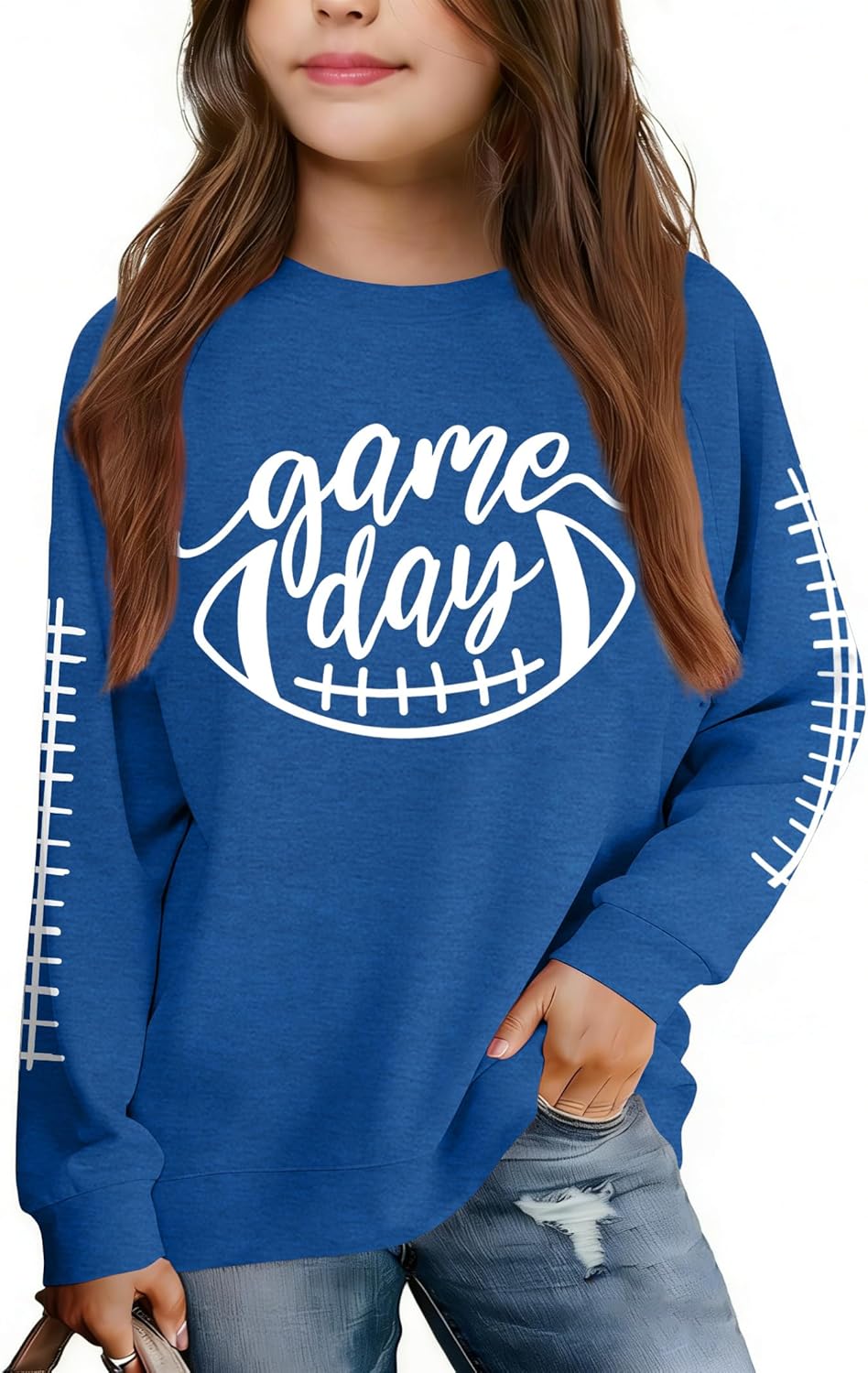 Kids Game Day Shirts: Boys and Girls Football Long Sleeve Tee Football Party Athletic Sports Fans Tops 5-14Y