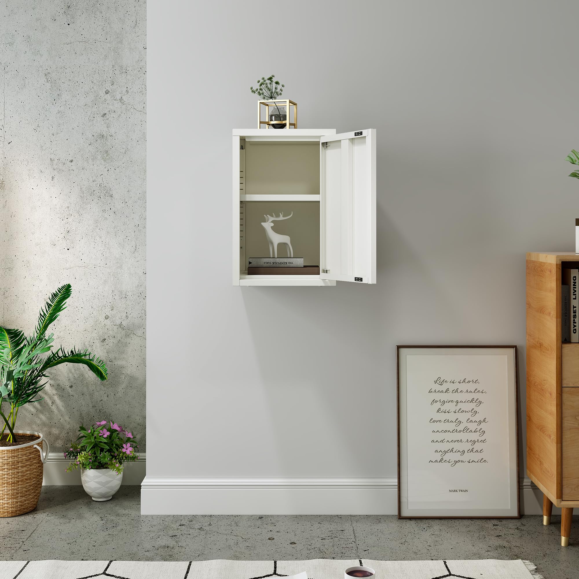 [en.casa] Armario de Pared Burlöv Archivador Mural con 1 Estantes Regulable en Altura Mueble de Oficina con 1 Puerta Acero 50 x 33 x 35 cm - Blanco