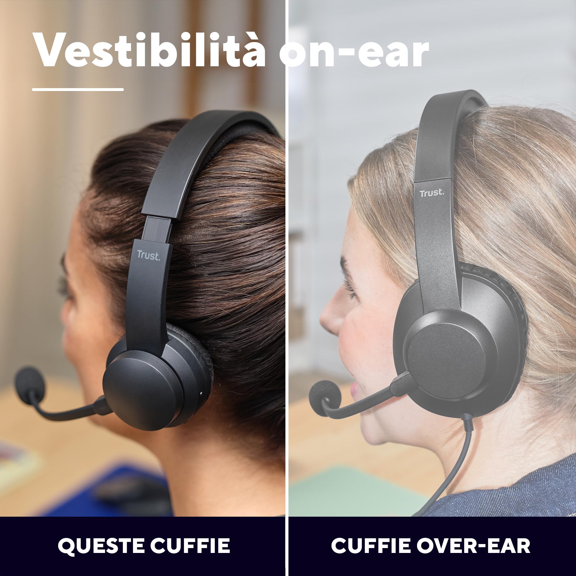 Trust Roha II Cuffie Wireless Bluetooth con Microfono ENC Antirumore, Nero | On Ear, 85% di Plastica Riciclata, Auricolari Ricaricabile per Lavoro Casa e Ufficio Teams Zoom