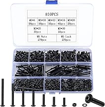 810 Pcs M3 Nuts and Bolts Set, Hex Socket Button Head Cap Screws Bolts and Nuts Set, Round Hex Socket Head Machine Screws and Washers Assortment Kit, Carbon Steel, Black (M3)