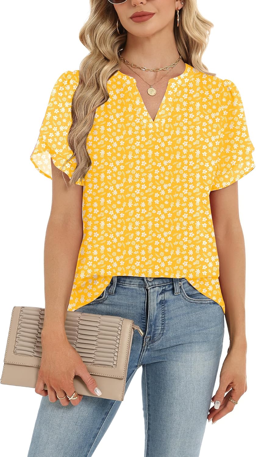 Zeagoo Womens Dressy Casual Shirts Short Sleeve V Neck Work Blouse Business Casual Summer Chiffon Tops thumbnail