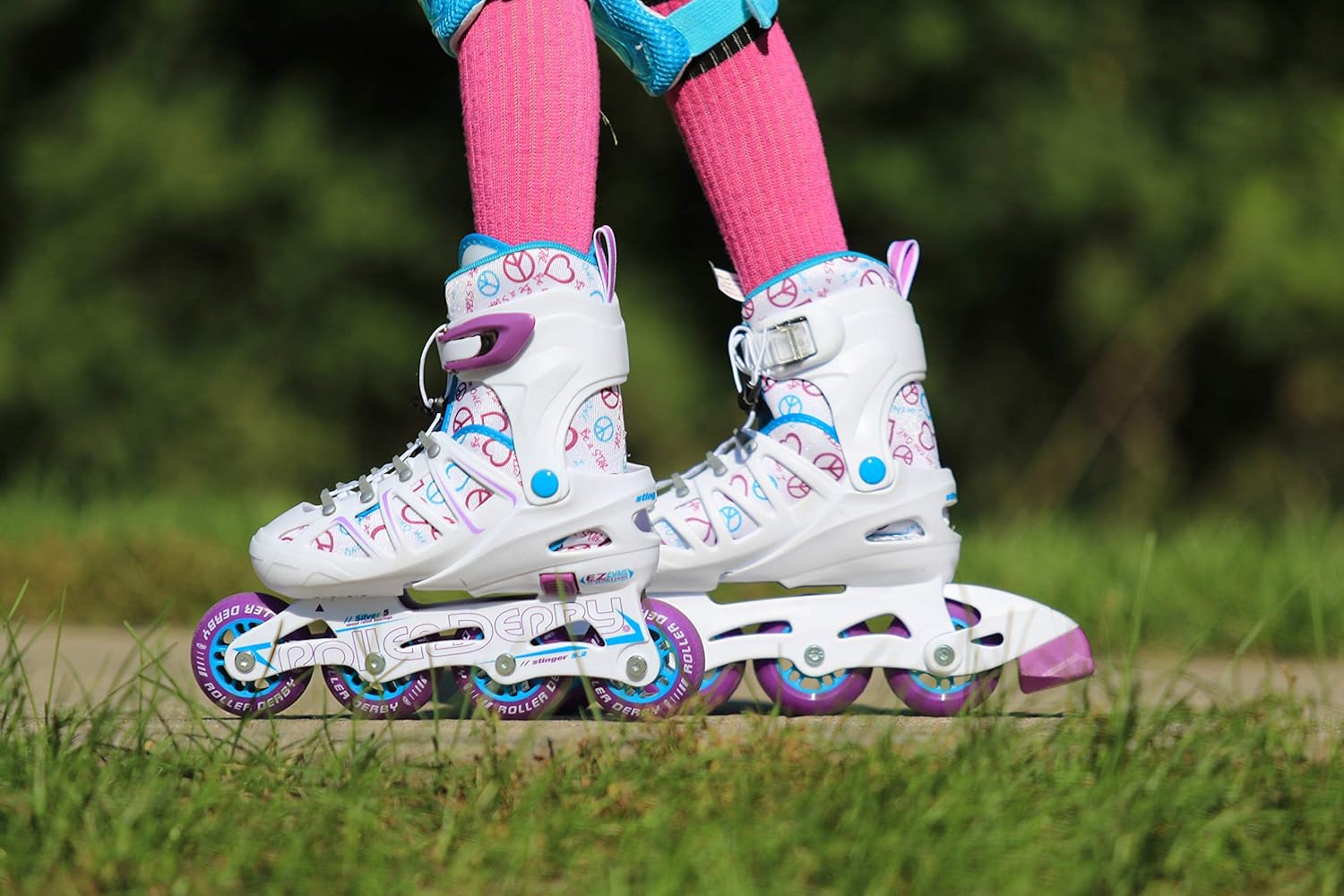 Roller Derby Girl's Stinger Adjustable Inline Skates White/Purple/Teal ,Small (12-1) : Sports & Outdoors