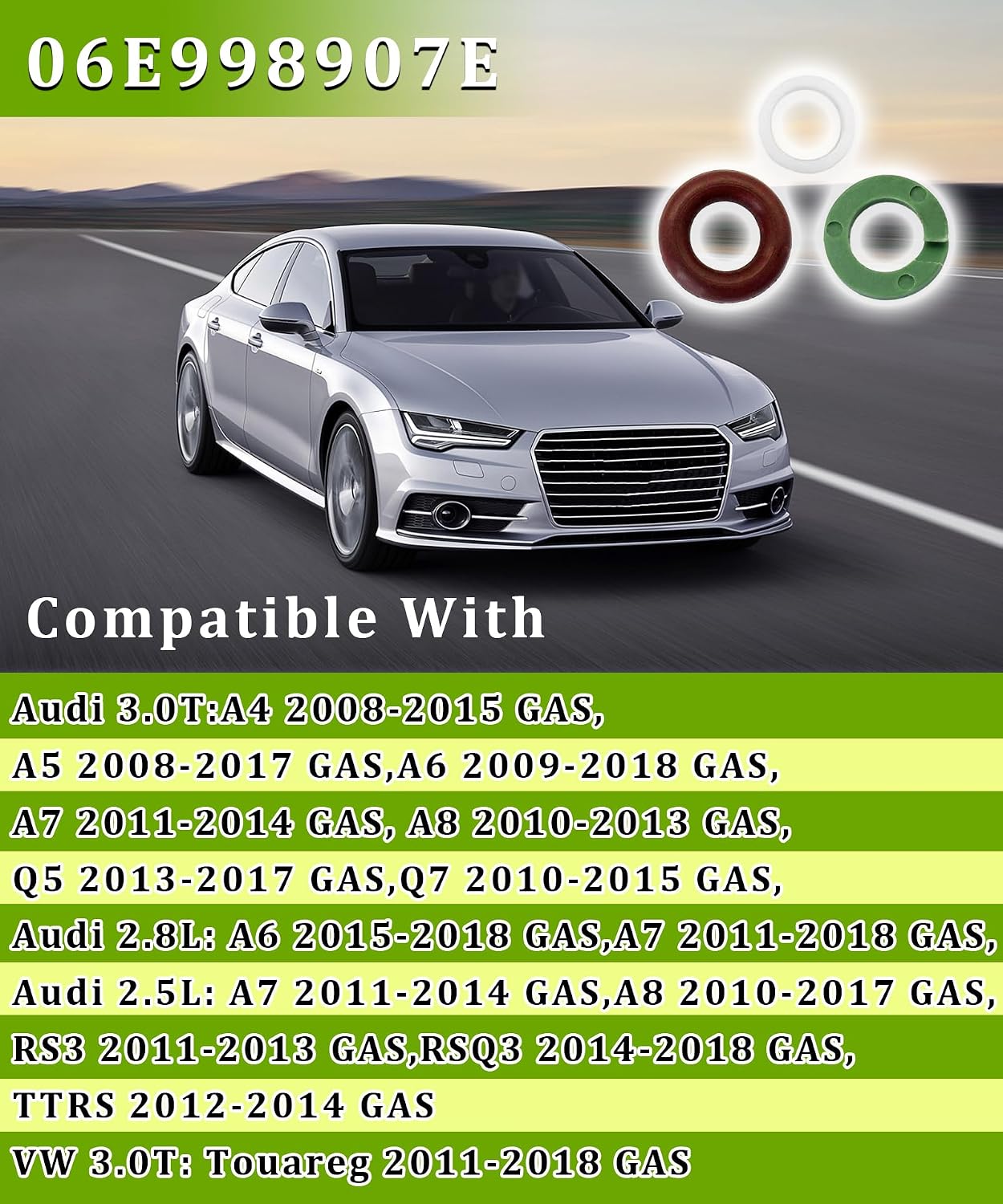 6 Set 06E998907E Fuel Injector Seal Repair O-Ring Kit Compatible With Audi A4 A5 A6 A7 A8 Q5 Q7 RS3 RSQ3 TTRS Touareg,Replace 06E998907B