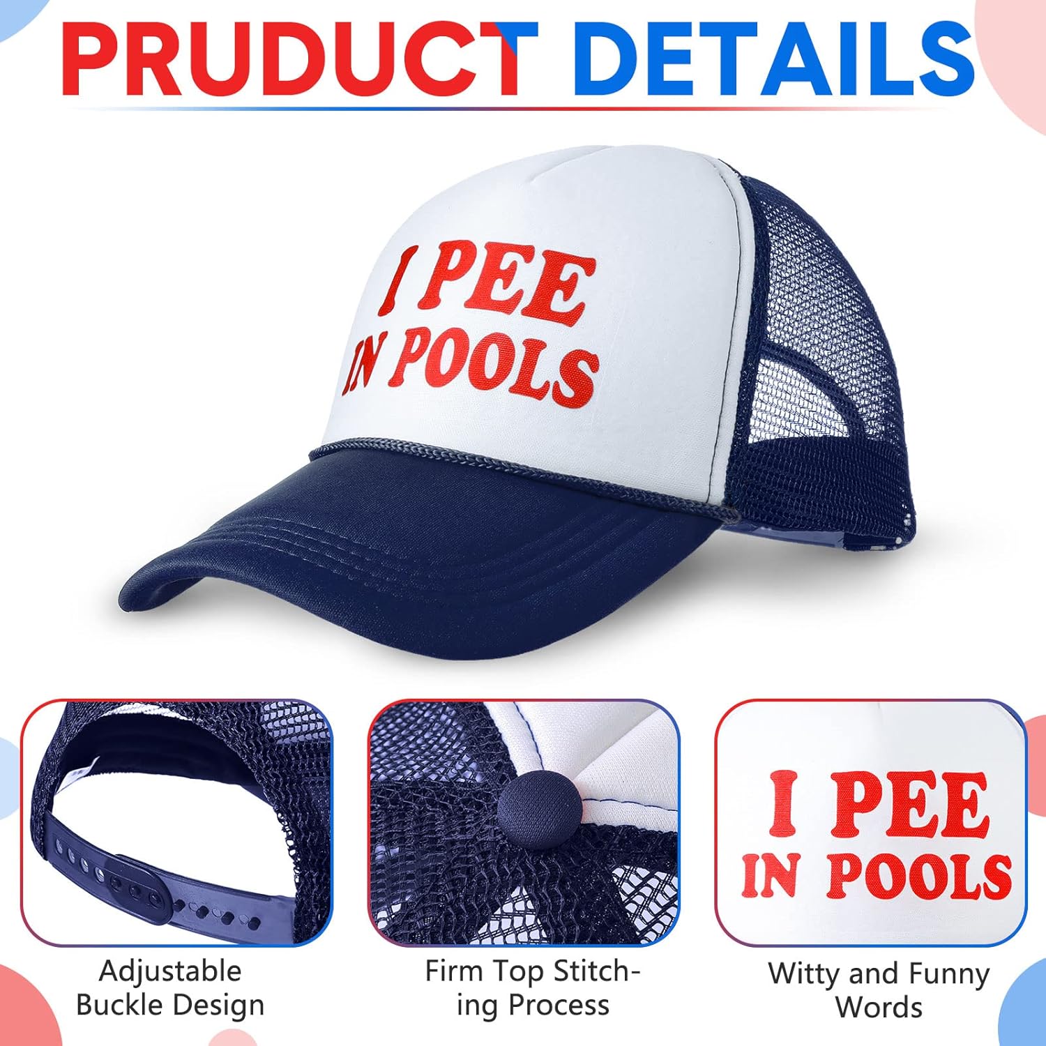 Jiuguva 2 Pieces Funny Trucker Cap I Pee in Pools Hat Funny Dare Gag Gift Joke American Flag Hat - Image 7
