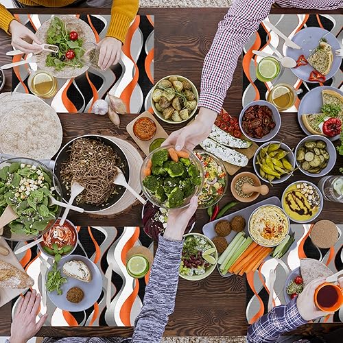 Miniatura 5 de Juego de 4 manteles individuales 3D, naranja, blanco, gris, degradado, líneas, lavables, impermeables, antideslizantes, manteles individuales de PVC