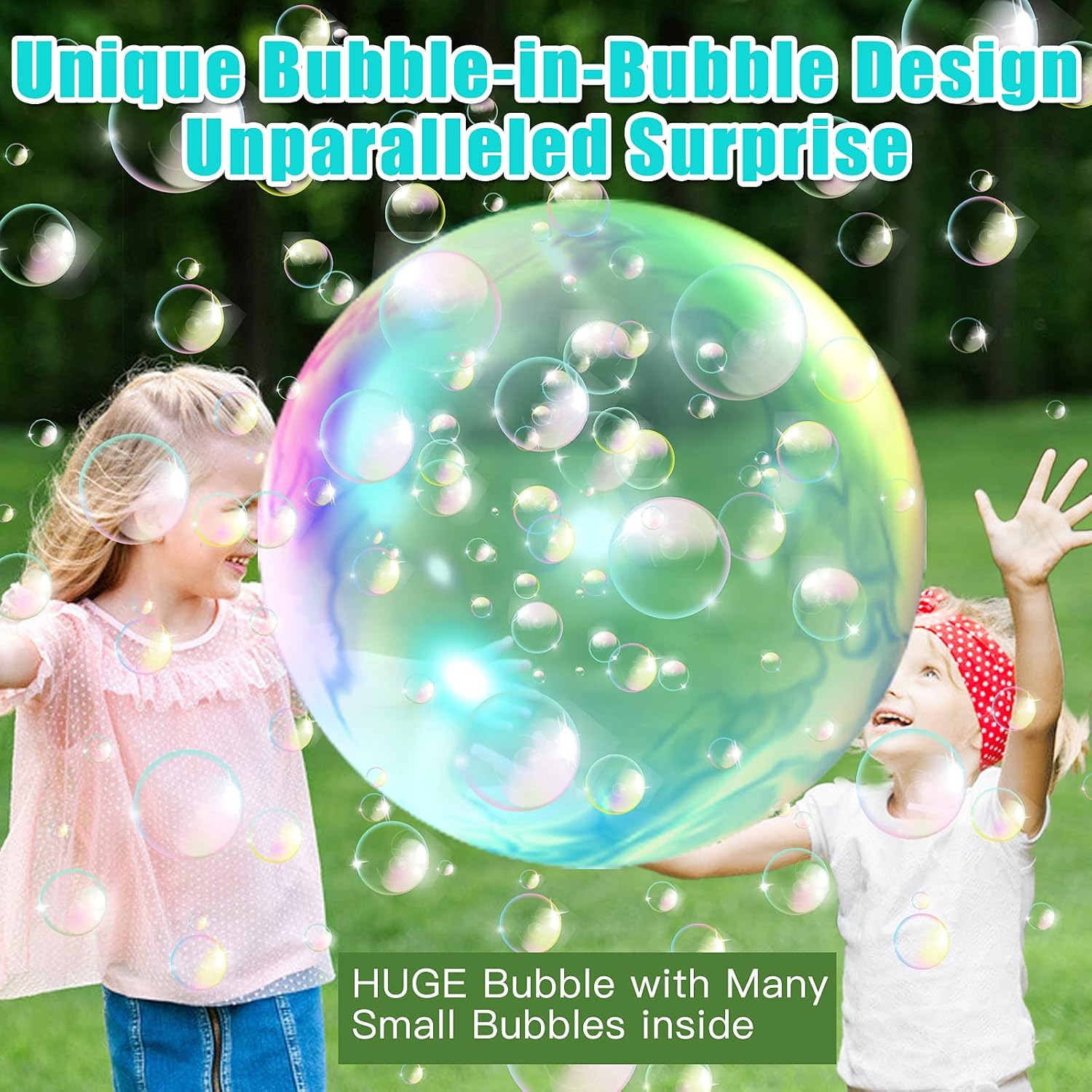 LUPPLE Big Bubble Machine for Kids and Toddlers, Bubble Gun Blower Outdoor Toys Gift for 3 Years+ Boys and Girls, Bubble in Bubble Giant Bubble Maker for Birthday Parties, 8oz Solution Included