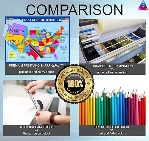Miniatura 2 de Mapa del mundo, mapa de Estados Unidos, sistema solar y fases lunares  laminado 14 x 19.5 pulgadas  Carteles educativos, decoraciones de aula,
