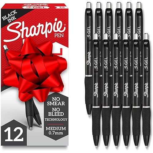 Sharpie S-Gel Gel Pens, Black Barrel, Medium Point (0.7mm), Black Gel Ink Pens, 12 Count - Home, Office, School, Journaling, Writing, Note-Taking, Teacher Supplies