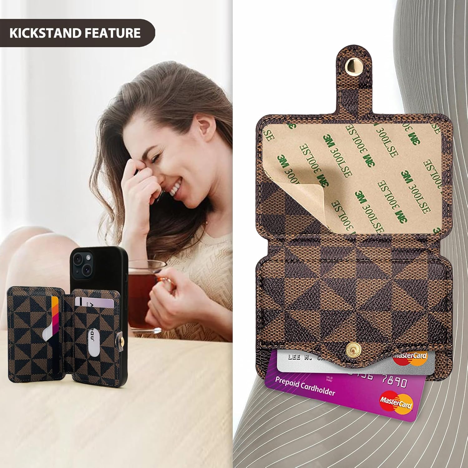 M-Plateau Card Holder for Phone, Stick On Phone Wallet With 3M Adhesive (Brown and Black) - Image 2