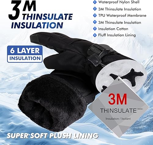 Miniatura 2 de Guantes de esquí, guantes de nieve impermeables y transpirables más cálidos para clima frío, se adaptan tanto a hombres como a mujeres, para padres