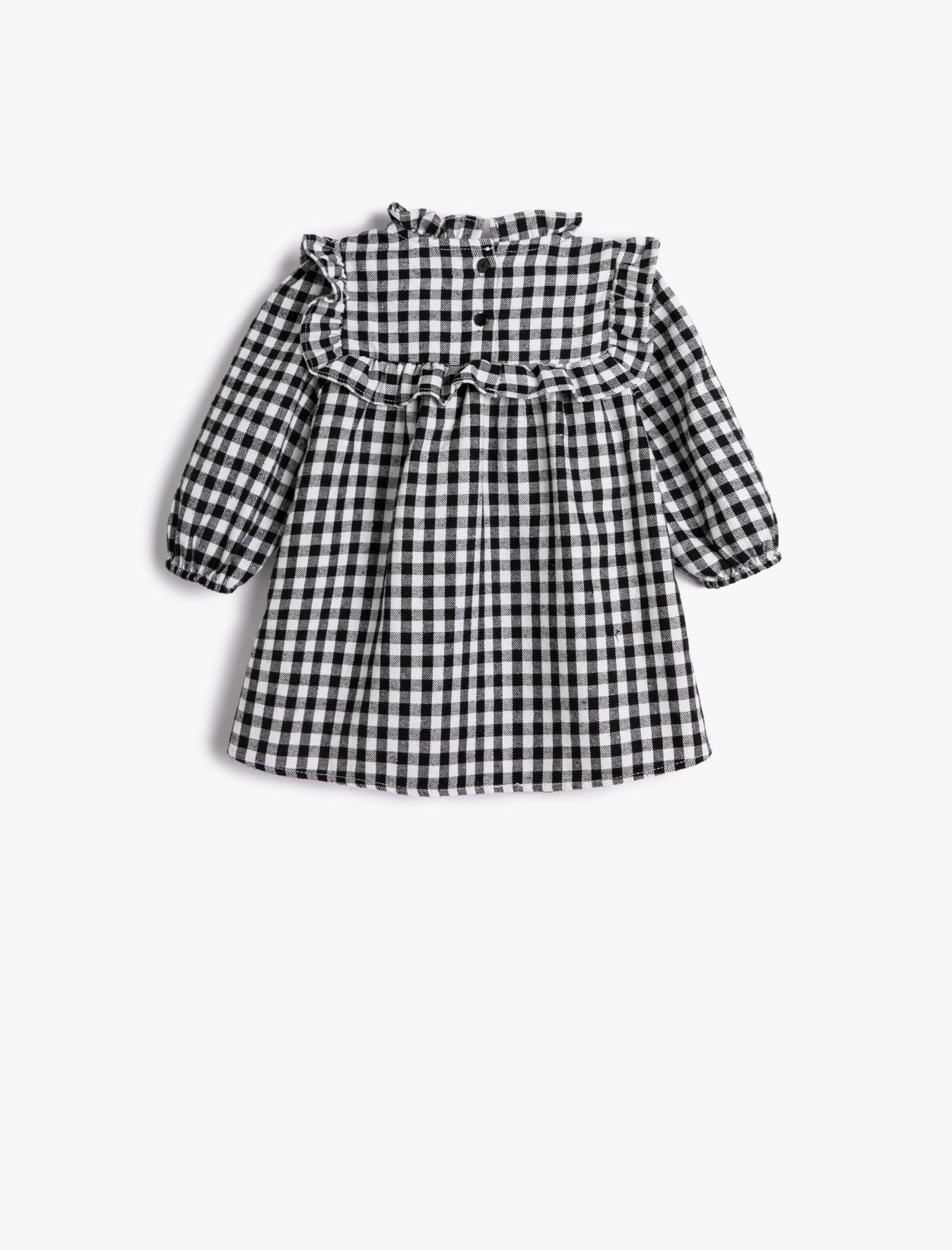 Koton Babygirl's Crew Neck Long Sleeve Ruffled Patterned Dress