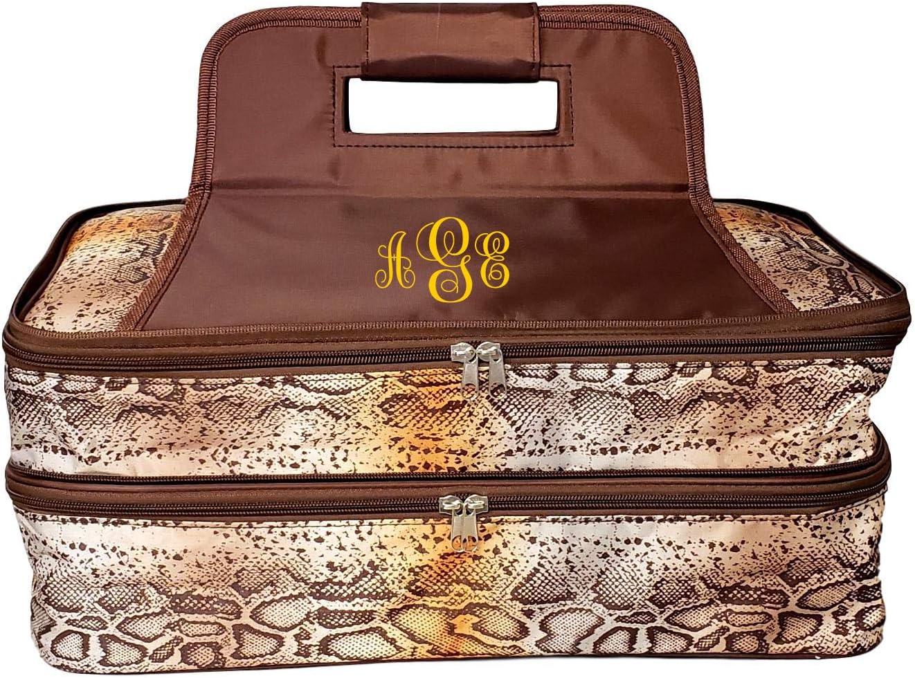 Thermal Insulated Casserole Carrier Bag with 2 Compartments (Times Square Red - Embroidered Monogram)