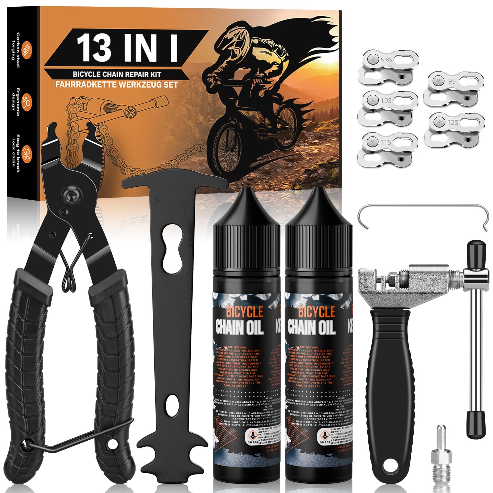 Bike Chain Tool Set with Unique Chain Breaker, Chain Plier, Chain Wear Tool