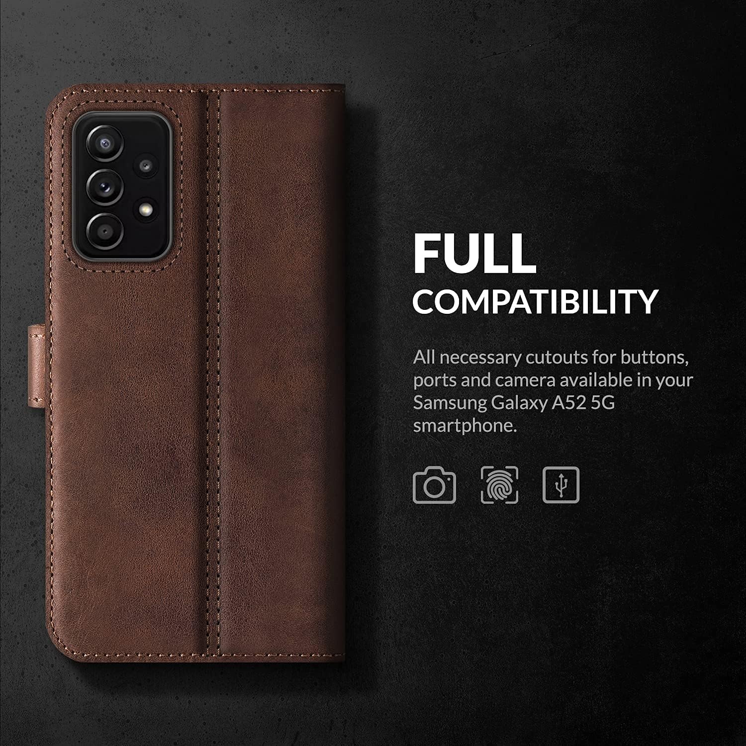 SURAZO Mobile Phone Case for Samsung A52 A52s - Premium Genuine Leather Case with Paw Motif - Flip Case with Stand Function, Card Slot - RFID Protective Case Handmade in EU for Samsung Galaxy A52 5G /